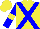 Silk - yellow, blue cross belts, yellow armbands on blue sleeves