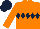 Silk - Fluorescent orange, dark blue diamond belt, fluorescent orange sleeves, dark blue cap