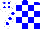 Silk - blue and white checks, blue spots on white sleeves, blue spots cap