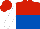 Silk - red and royal blue halved horizontally, white sleeves, red cap