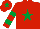 Silk - Red, emerald green star, hooped sleeves and star on cap