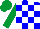 Silk - Blue and white checked, emerald green sleeves, emerald green cap