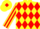 Silk - Yellow and Red diamonds, striped sleeves, Yellow cap, Red diamond