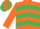 Silk - ORANGE & EMERALD GREEN CHEVRONS, orange sleeves, striped cap