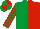Silk - Emerald Green and Red (halved), striped sleeves, quartered cap
