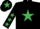 Silk - BLACK, emerald green star, emerald green stars on sleeves, emerald green star on cap