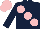 Silk - DARK BLUE, large PINK spots, PINK cap